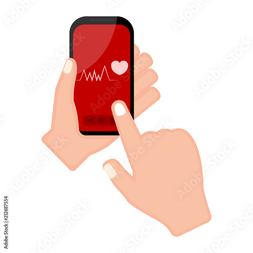 Hand holding a smartphone with a heart shape icon