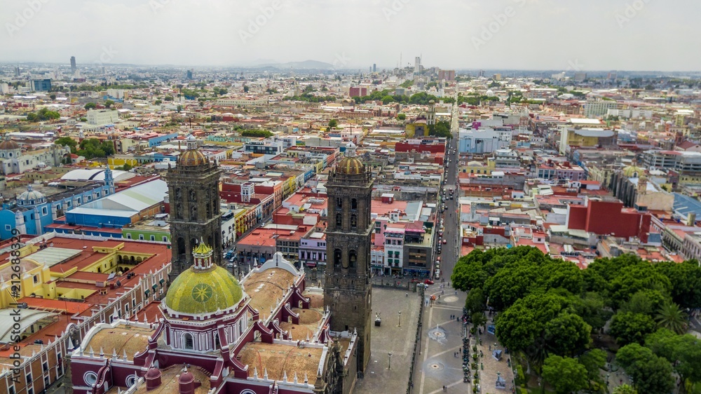 Beautiful aerial view of the city of Puebla Mexico