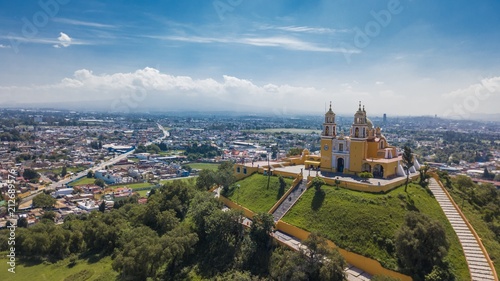 Photography Beautiful aerial view of Puebla Mexico and its church