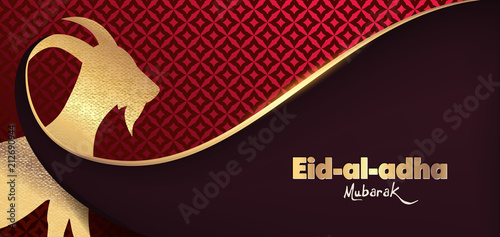 Eid Al Adha Mubarak the celebration of Muslim community festival background design with goat .Vector Illustration