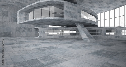 Abstract white and concrete parametric interior with window. 3D illustration and rendering.