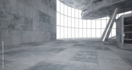 Abstract white and concrete parametric interior with window. 3D illustration and rendering.