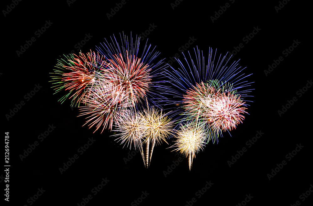 Fireworks light up the sky,New Year celebration. Fireworks light up the sky,New Year celebration.