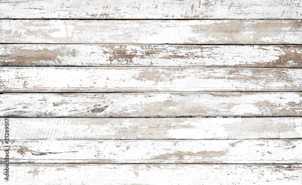 Photo & Art Print Vintage white wood background - Old weathered wooden  plank painted in white color