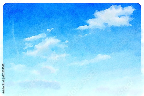 Watercolour blue sky with clouds © pink candy