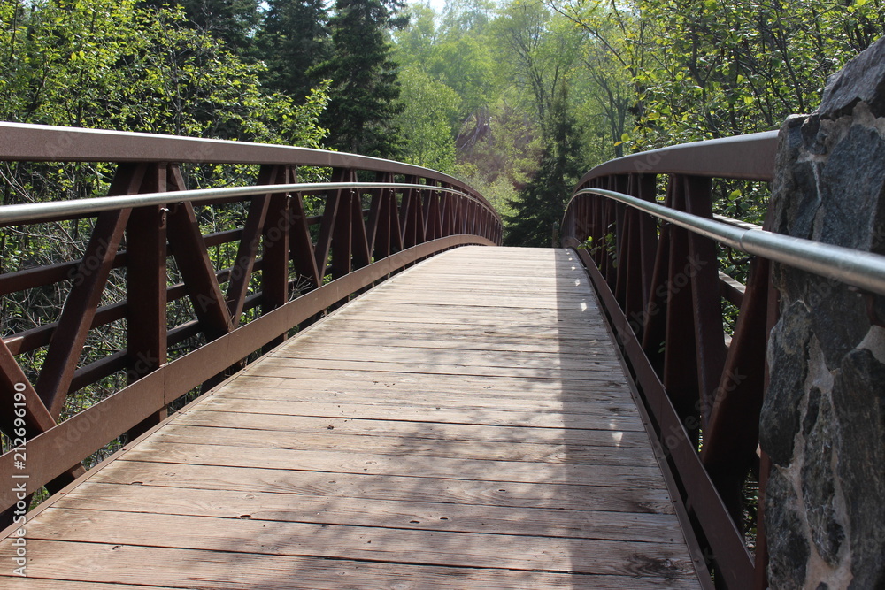 Footbridge over the river in the woods