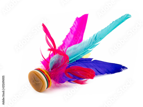 Colorful Feather Chinese Jianzi Kicking Shuttlecock isolated on white
