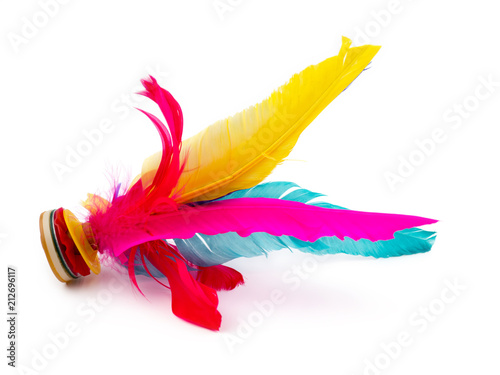 Colorful Feather Chinese Jianzi Kicking Shuttlecock isolated on white