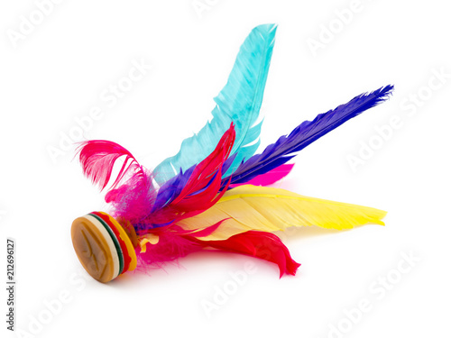 Colorful Feather Chinese Jianzi Kicking Shuttlecock isolated on white