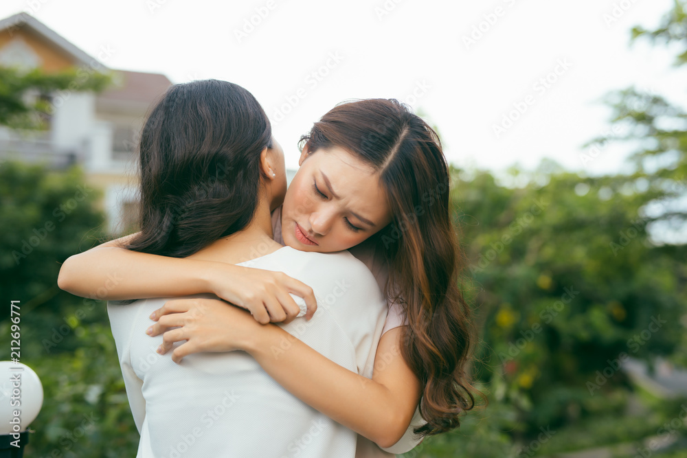 Friendship help support and difficult times concept. Human emotions feelings