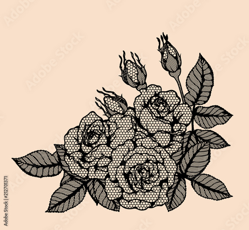 Rose vector lace by hand drawing.Beautiful flower on brown background.Rose lace art highly detailed in line art style.Flower tattoo on vintage paper.