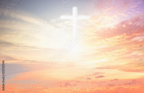 Fotografie, Tablou abstract blurred christ cross sunset