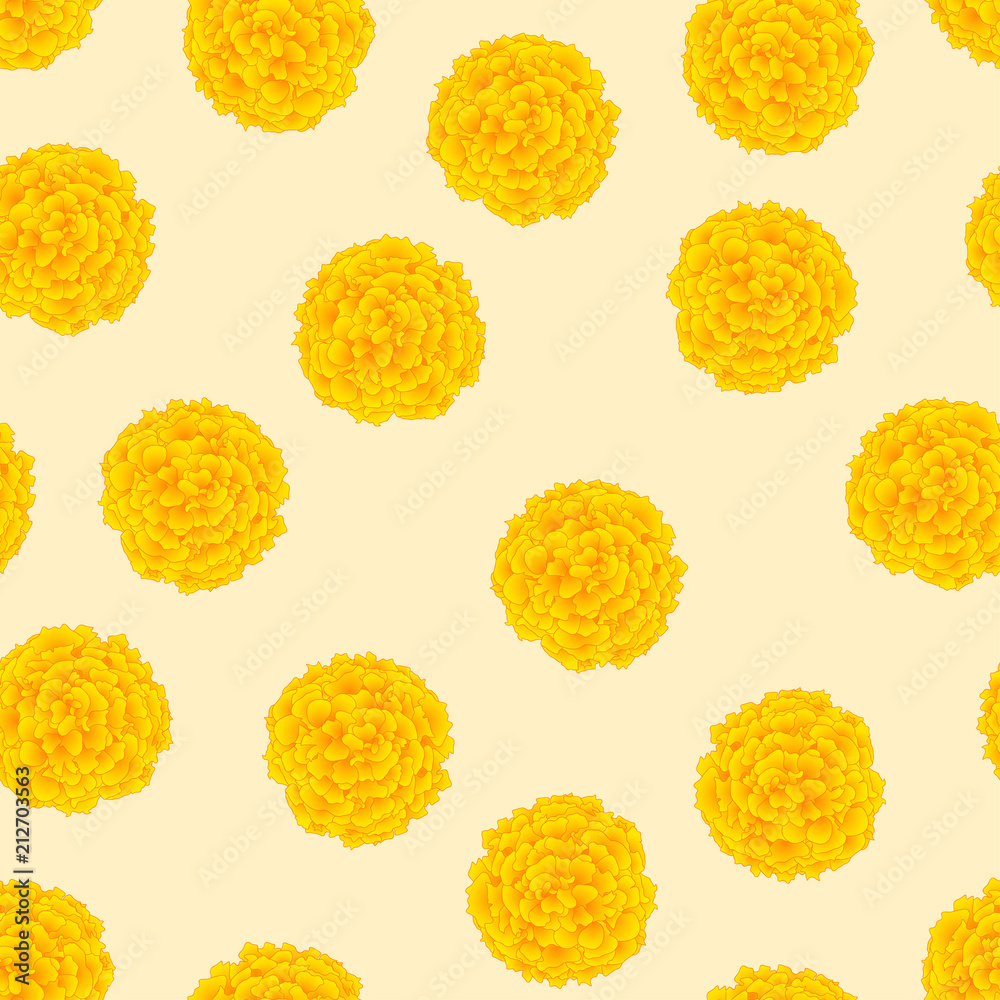 Naklejka premium Yellow Marigold On Ivory Beige Background
