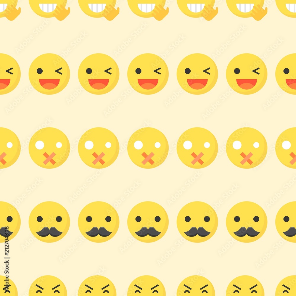 Emoticon seamless pattern, flat design for use as wallpaper or background