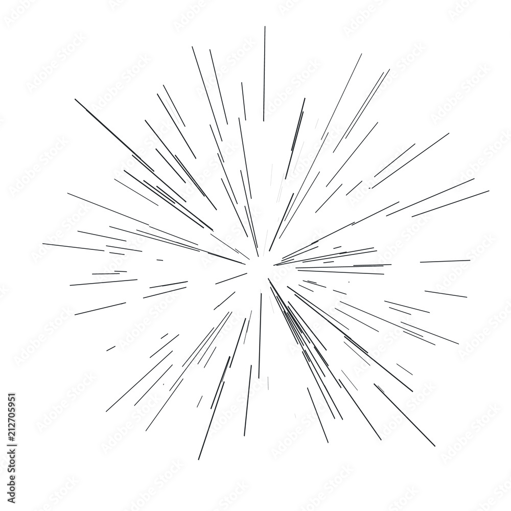 Fototapeta premium Abstract explosion, speed motion lines from the middle, radiating sharp