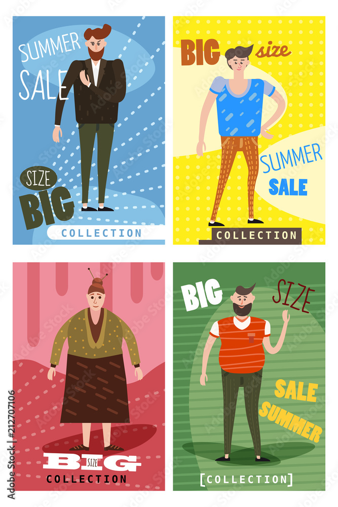 Super Sale clothing and accessories banner. Big sale, clearance. Cards for  selling clothes, different sizes, characters for men and women, large-scale  clothing, posters, banners, advertising, vector Stock Vector | Adobe Stock