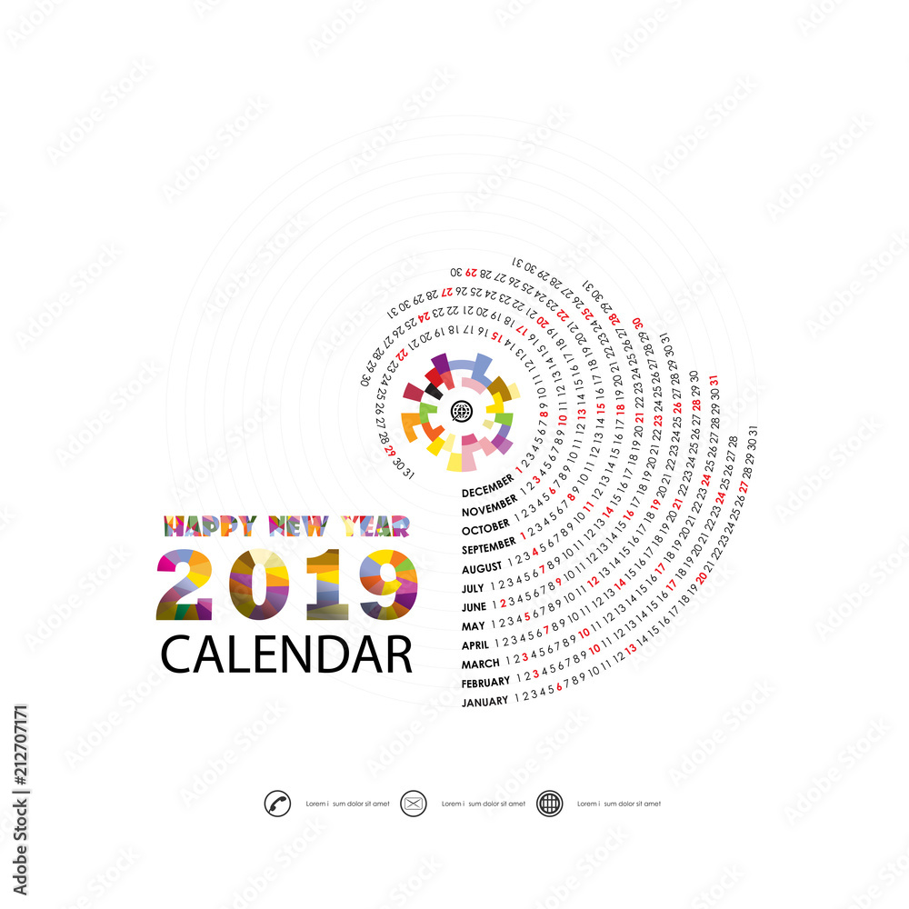 2019 Calendar Templatespiral Calendarcalendar 2019 Set Of 12 Monthsyearly Calendar Vector 2407