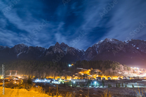 Bucegi Mountains in the night in winter time
