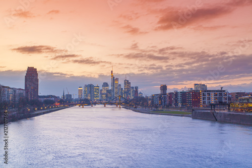 Frankfurt am Main city skyline sunset view. Germany
