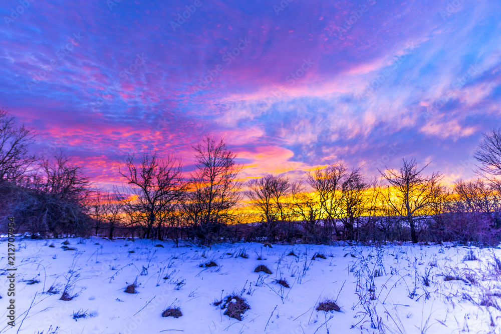 Winter colors of sky at sunrise