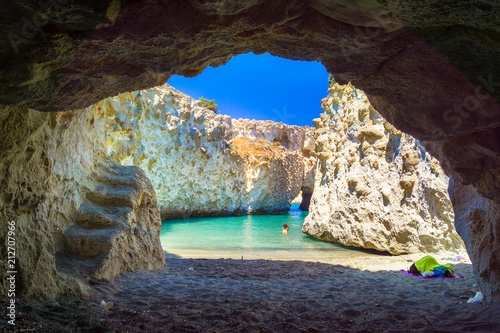 Cave of Papafragas Milos, Cyclades Greece photo