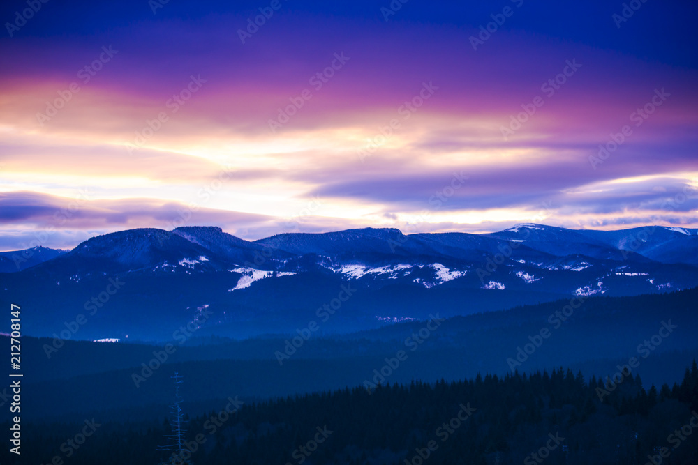 Winter landscape at the sunrise