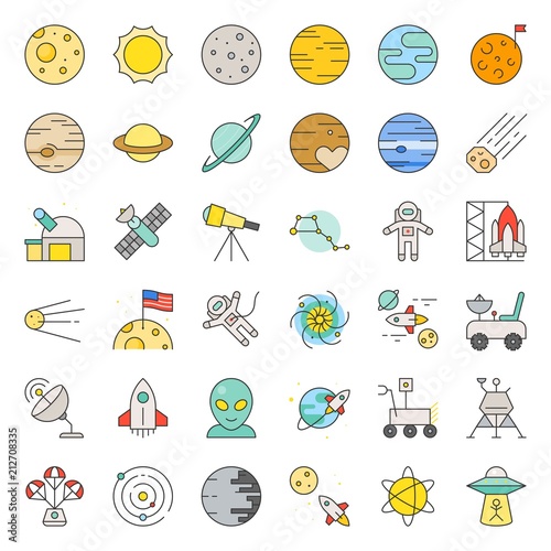 Solar system, Space and astronaut, filled outline icon