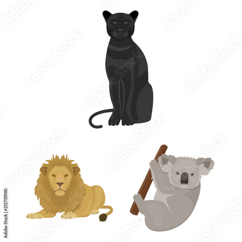 Different animals cartoon icons in set collection for design. Bird, predator and herbivore vector symbol stock web illustration.