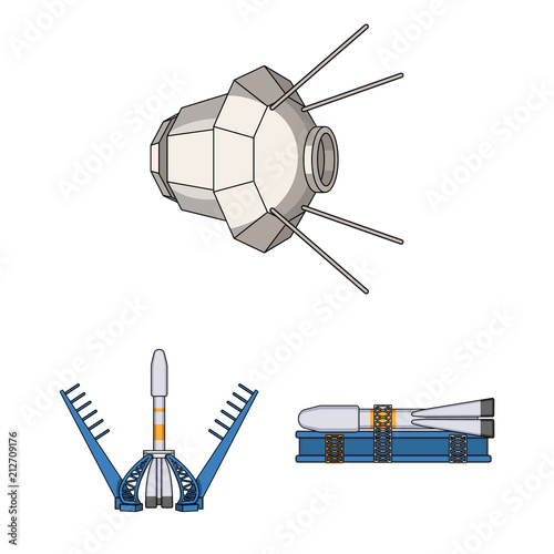 Space technology cartoon icons in set collection for design.Spacecraft and equipment vector symbol stock web illustration.