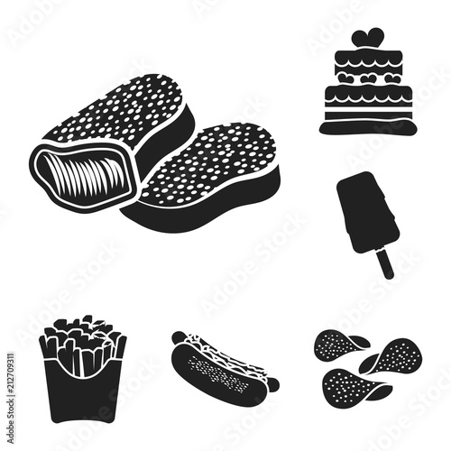 Fast food black icons in set collection for design.Food from semi-finished products vector symbol stock web illustration.