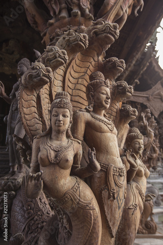 Wooden sculpture in The Sanctuary of Truth. Pattaya