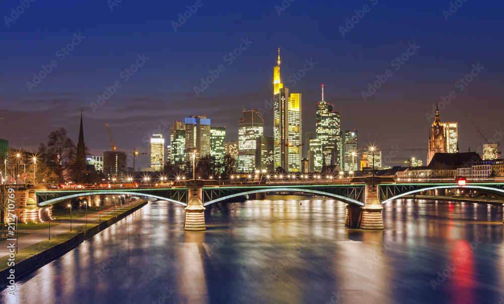 Frankfurt am Main city skyline night view. Germany
