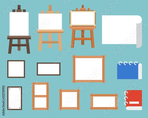 frame, easel stand and canvas, art equipment flat design