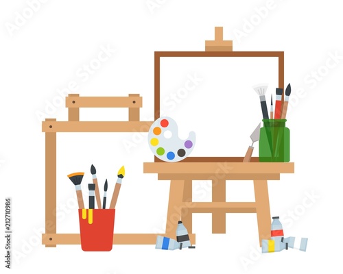 Art equipment, painting board, color tube, palette and bucket of brushes