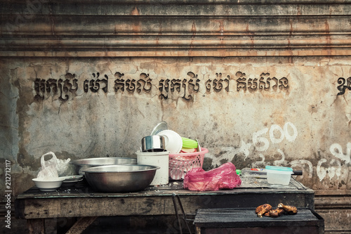 still life of street cooking in a buddhist temple