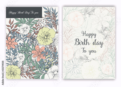 Floral hand drawn frame for a birth day invitation