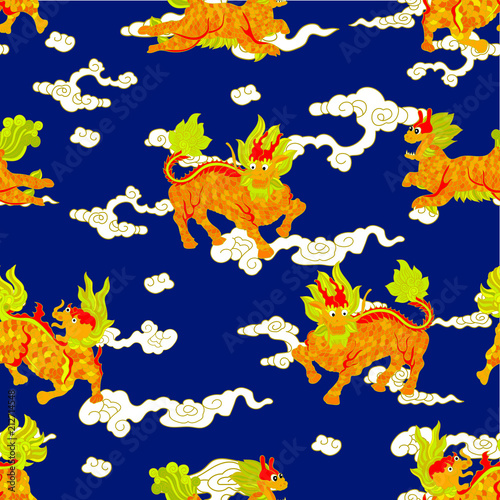 The kirins are the popular mascot, Chinese unicorns and mythical Chinese animals. They are commonly mistranslated as giraffes. These animals are blessings for children growing happily and healthily.