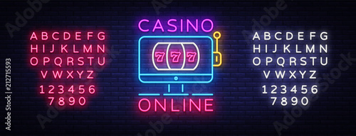 Casino Online neon sign vector. Casino Design template neon sign, light banner, neon signboard, modern trend design, nightly bright advertising, light inscription. Vector. Editing text neon sign