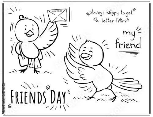 Greeting doodle card Day of friendship - happy to get letter from my friend photo