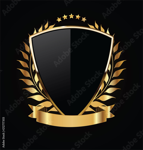 Gold and black shield with gold laurels