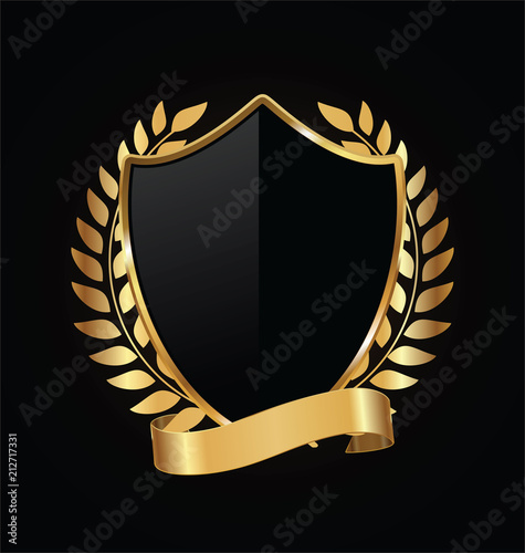 Gold and black shield with gold laurels