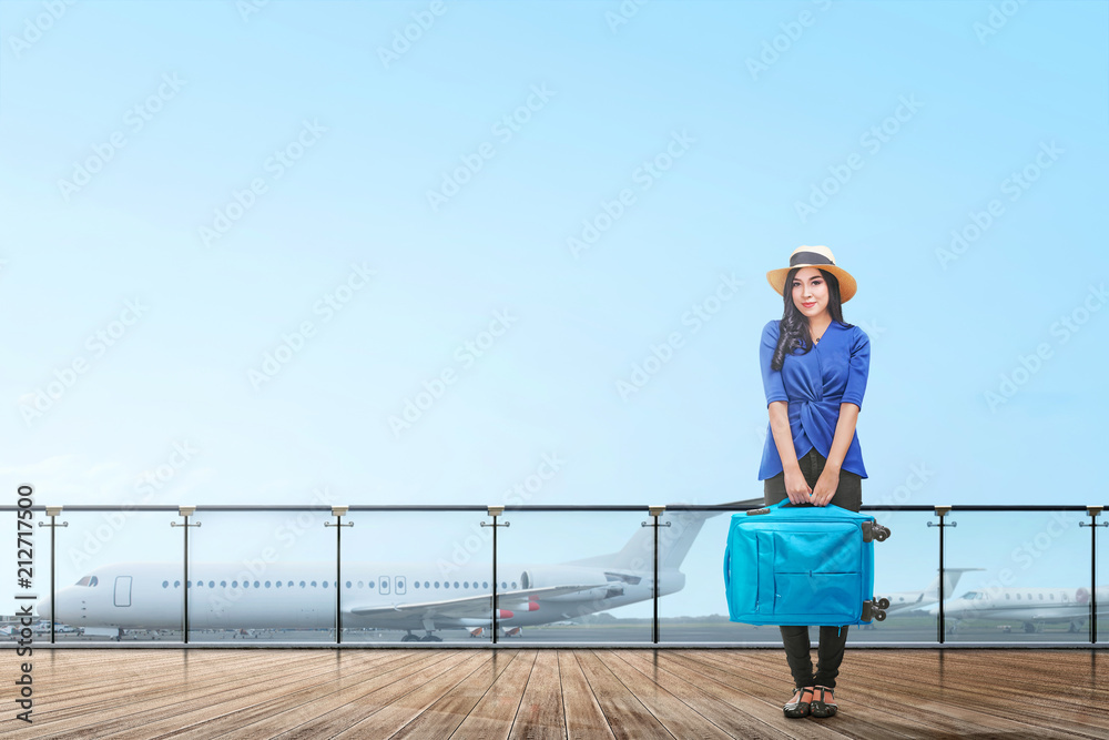 Beautiful asian woman going traveling with plane