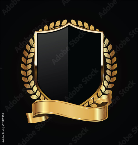 Gold and black shield with gold laurels