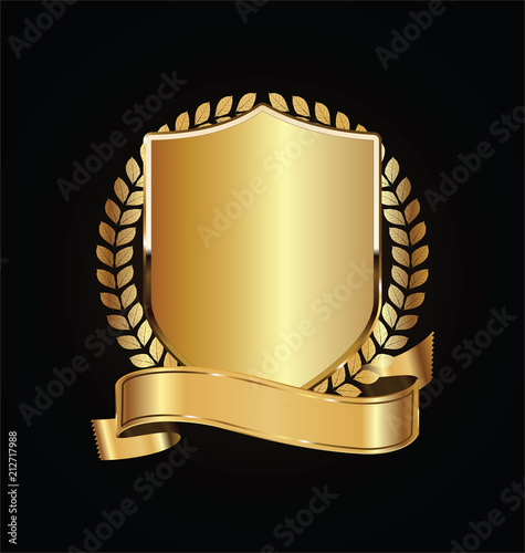 Gold and black shield with gold laurels