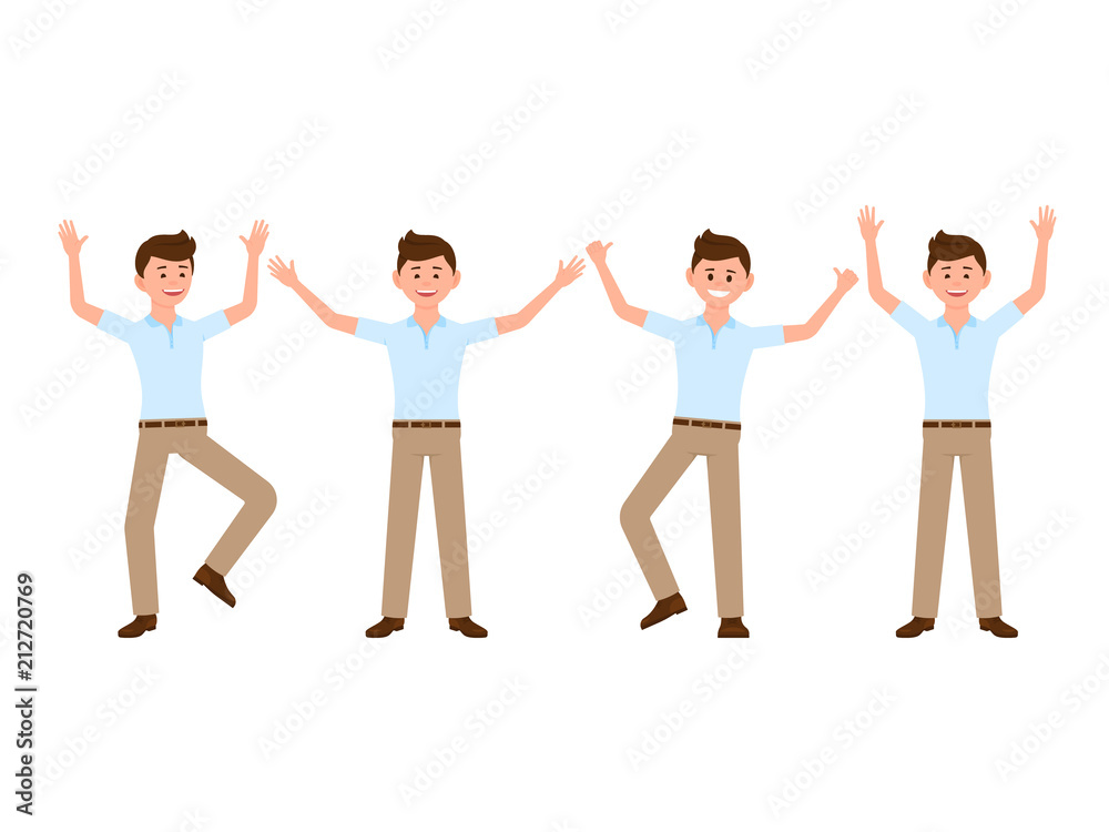 Happy office manager cartoon character. Vector illustration of successful, celebration, jumping winner Happy office manager cartoon character. Vector illustration of successful, celebration, jumping winner
