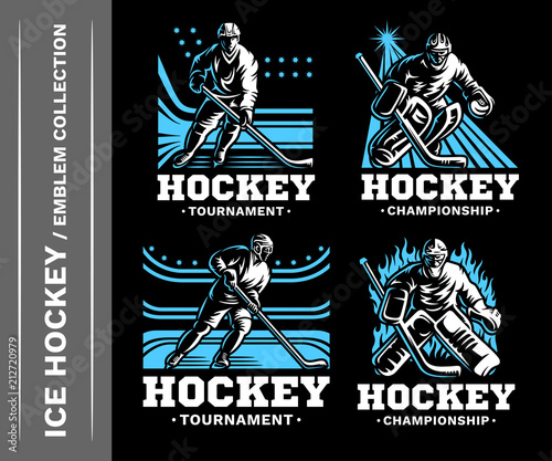 Hockey emblem collections, designs templates on a black background