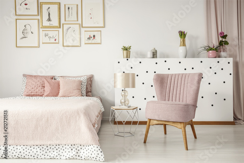 Pink elegant bedroom interior