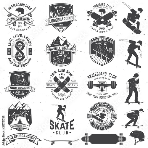 Set of Skateboard and longboard club badges. Vector illustration
