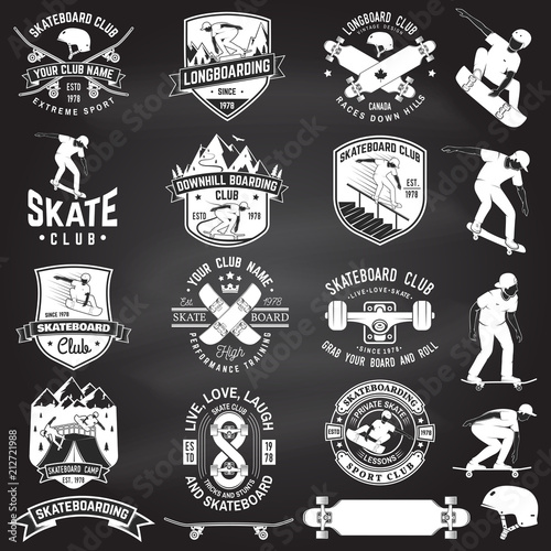 Set of Skateboard and longboard club badges. Vector illustration