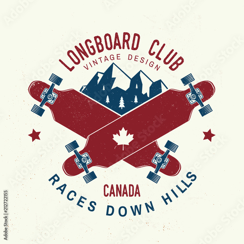Longboard club badge. Vector illustration. Extreme sport.